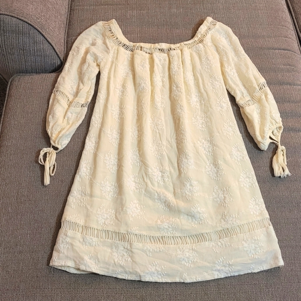 Astr the Label Cream Boho Peasant Gypsy Cottage Mini Dress Size XS